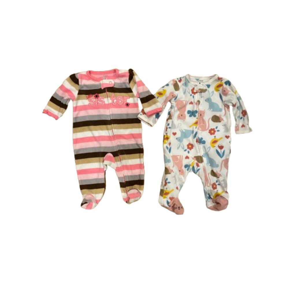 Lot of 2 Girl's 3 Month Footie Pajamas Sleeper Fleece Carter's Long Sleeve